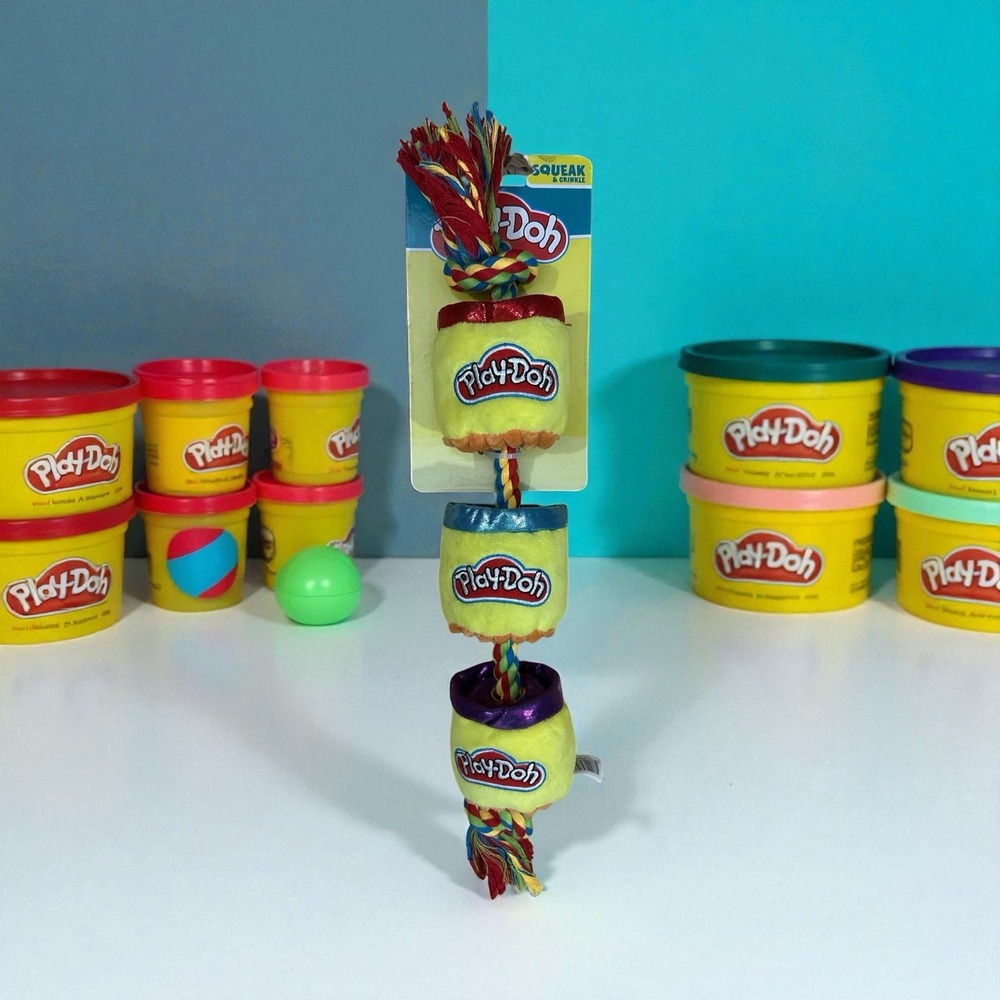 Hasbro Play-Doh Plush Rope Tug Dog Toy Squeak & Crinkle 18"inches Multicolor‎